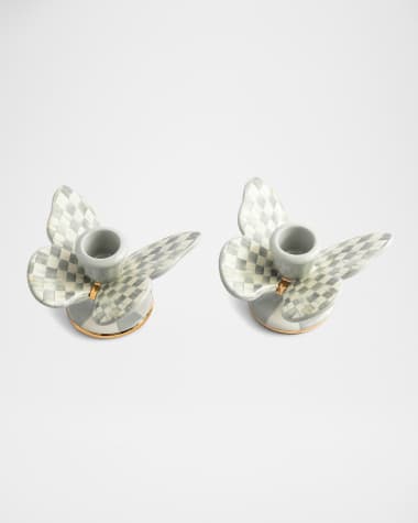 MacKenzie-Childs Sterling Check Butterfly Candle Holders, Set of 2
