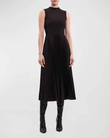 Theory Sleeveless Satin Pleated Combo Midi Dress