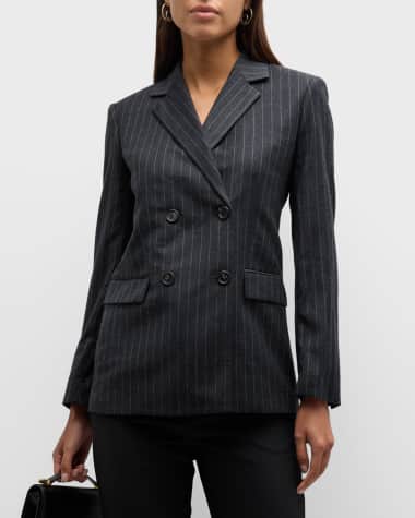 Theory Slim Double-Breasted Suiting Flannel Blazer