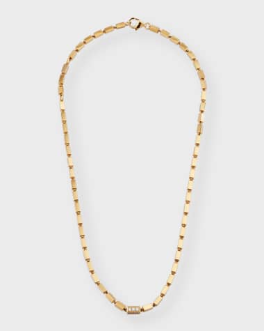 Suzanne Kalan 18K Yellow Gold Baguette Necklace with Single Pave Link
