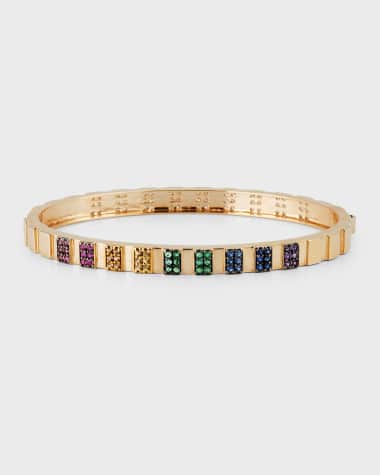 Siena Jewelry 14K Gold Rectangle Rainbow Diamond-Side Bangle Bracelet in Pink Spinel, Ruby, Sapphire, Emerald, And Amethyst