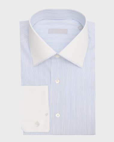 Stefano Ricci Men's Cotton French Cuff Multi-Stripe Dress Shirt