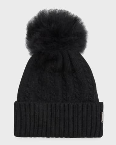 Gorski Cable-Knit Toscana Lamb Pom Beanie