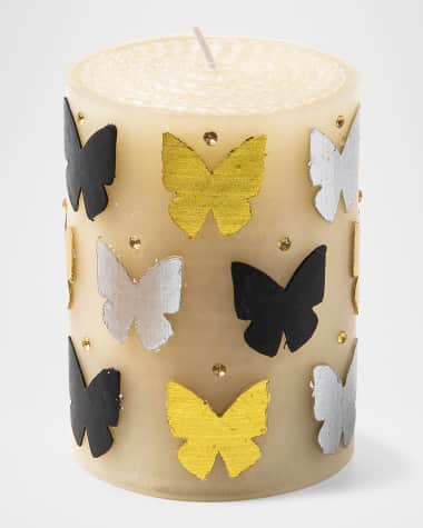 MacKenzie-Childs Butterfly Silver/Gold 4" Pillar Candle