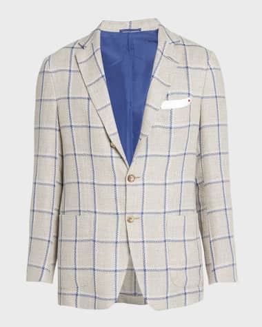 Kiton Men's Windowpane Cashmere-Linen Sport Coat