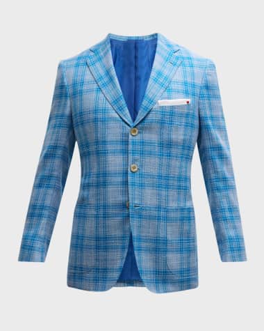 Kiton Men's Cashmere-Linen Plaid Sport Coat