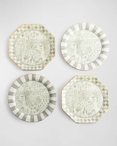 MacKenzie-Childs Sterling Cottage Dessert Plates, Set of 4