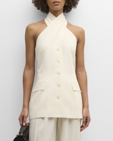 Salon 1884 Kaito Crossover Halter Button-Front Top