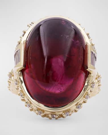 Stephen Dweck 18K Yellow Gold Rubellite Tourmaline and Diamond Statement Ring, Size 7