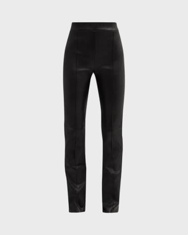 Rosetta Getty Leather Pintuck Straight-Leg Pull-On Stovepipe Pants
