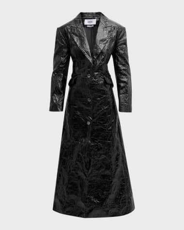 CHRISTOPHER JOHN ROGERS Crinkled Trench Coat with Lace-Back Detail