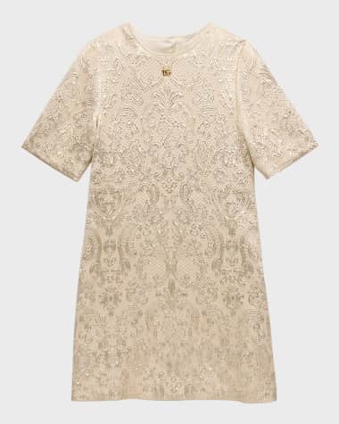 Dolce&Gabbana Girl's Short-Sleeve Brocade Dress, Size 8-12