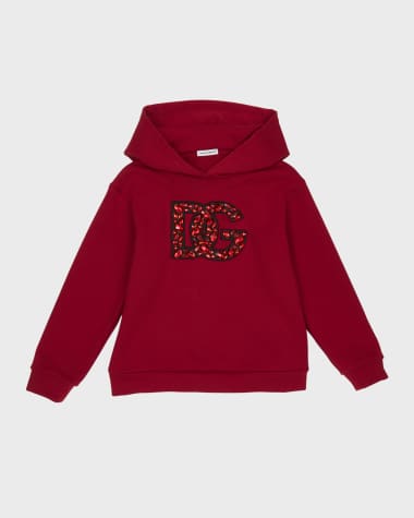 Dolce&Gabbana Girl's Rhinestone Embellished Interlocked Logo-Print Hoodie, Size 4-6