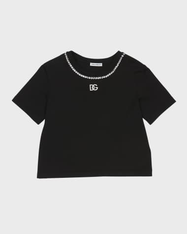 Dolce&Gabbana Girl's Embellished Interlocked Logo-Print T-Shirt, Size 4-6