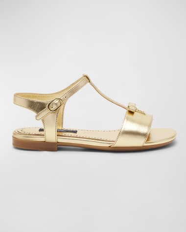 Dolce&Gabbana Girl's Strappy Metallic Flat Medallion Sandals, Kids