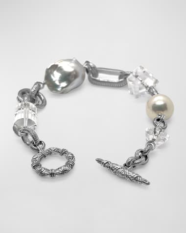 Stephen Dweck Natural Quartz and Baroque Pearl Bracelet in Sterling Silver