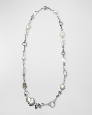 Stephen Dweck Natural Quartz and Baroque Pearl Necklace in Sterling Silver