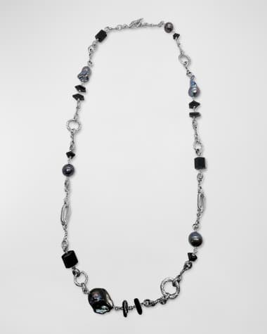 Stephen Dweck Black Agate and Baroque Pearl Necklace in Sterling Silver