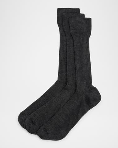 Neiman Marcus Men's 3-Pack Ribbed Wool Over-Calf Socks
