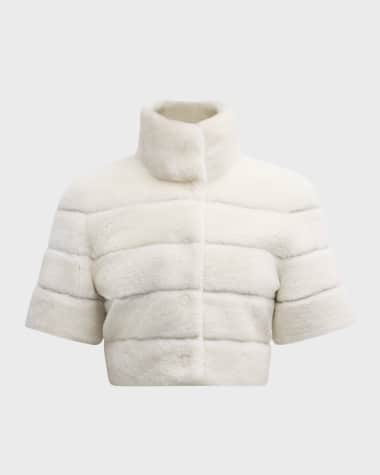 Gorski Horizontal Lamb Shearling Short-Sleeve Bolero Jacket