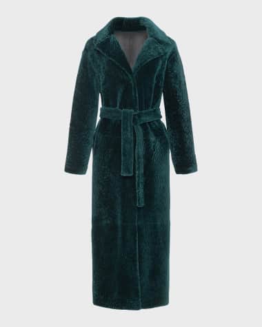 Gorski Reversible Shearling Lamb Belted Long Coat With Side Slits