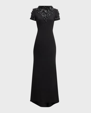 Black Short Sleeve Designer Evening Gowns for Women Neiman Marcus