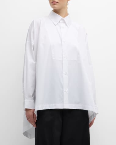 Eskandar High-Low Button-Front Mid Plus Shirt with a Bib Front