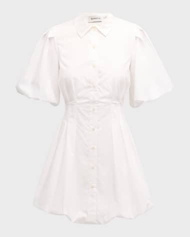 SIMKHAI Cleo Polin Balloon-Sleeve Pleated Mini Dress