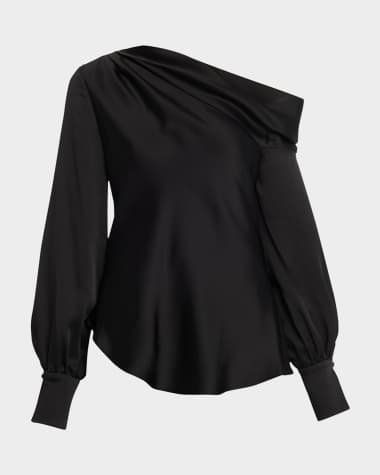 SIMKHAI Alice Draped Satin One-Shoulder Top