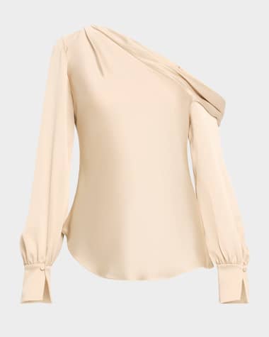 SIMKHAI Alice Draped Satin One-Shoulder Top