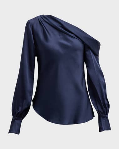 SIMKHAI Alice Draped Satin One-Shoulder Top