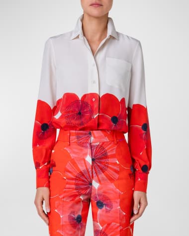 Akris Poppies Print Crepe Tunic Blouse