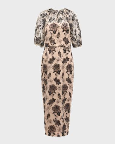 Lela Rose Naomi Sheath Dress with Floral Embroidery