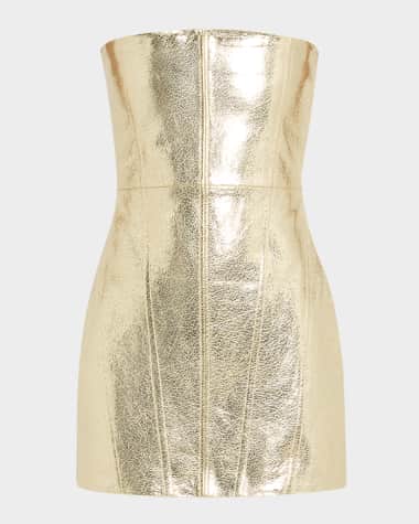 Retrofete Casmir Strapless Metallic Leather Mini Dress