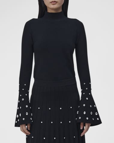 SIMKHAI Savina Embellished Bell-Sleeve Mock-Neck Top