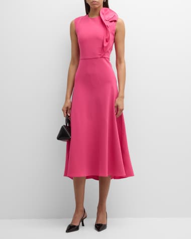 Roland Mouret Shoulder Drape Sleeveless Stretch Cady Midi Dress