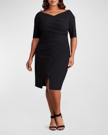 Tadashi Shoji Plus Size Pleated Faux-Wrap Crepe Midi Dress