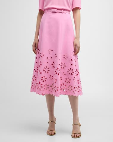 Maison Common Floral-Cutout Belted A-Line Midi Skirt