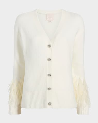 Cinq a Sept Briana Feather-Cuff Knit Cardigan
