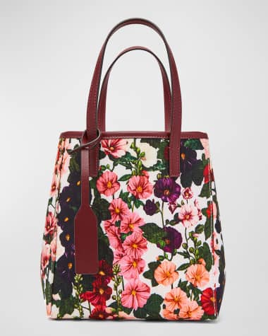 Oscar de la Renta Square Small Hollyhock-Print Tote Bag
