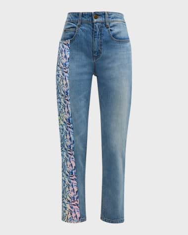 Hellessy Lily Sequin Chenille Paneled Skinny-Leg Ankle Jeans