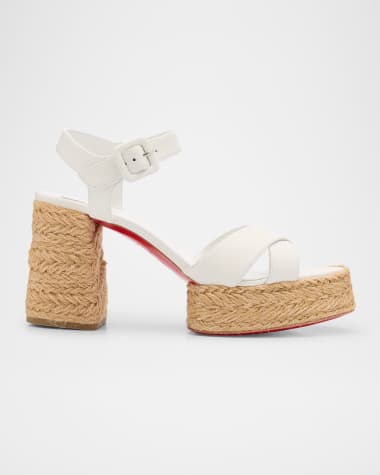 Christian Louboutin Calakala Leather Crisscross Red Sole Espadrille Sandals