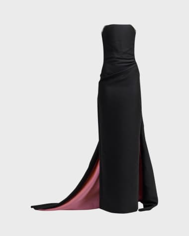 Monique Lhuillier Strapless Evening Gown With Bi-Color Train