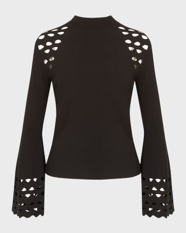 Anne Fontaine Alison Cutout Mock-Neck Pullover