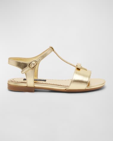 Dolce&Gabbana Girl's Strappy Metallic Flat Medallion Sandals, Kids Girl's Strappy Metallic Flat Medallion Sandals, Kids