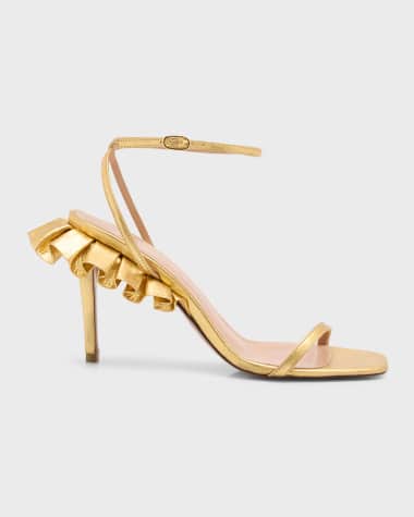 Andrea Wazen Rouches Metallic Ankle-Strap Sandals