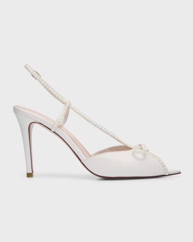 Andrea Wazen Kay Pearly Slingback Peep-Toe Pumps