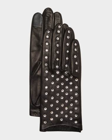 Agnelle Bejeweled Leather Gloves