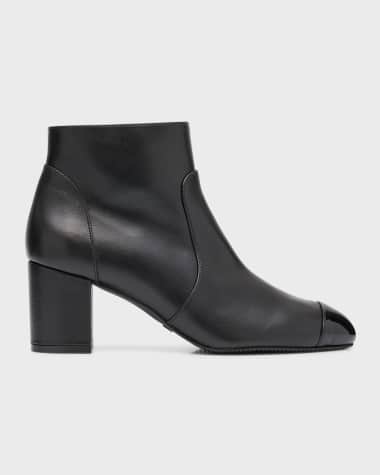 Stuart Weitzman Yuliana Leather Cap-Toe Booties