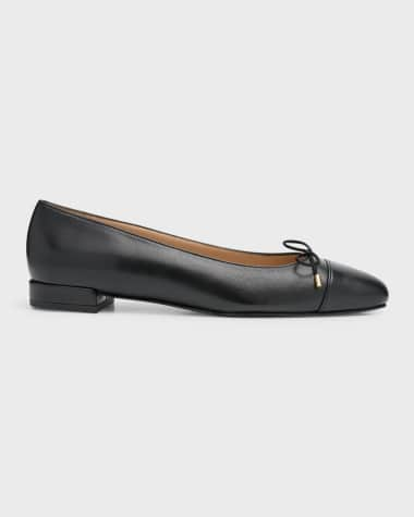 Stuart Weitzman Sleek Mixed Leather Bow Ballerina Flats